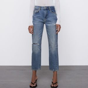 Zara THE NEW SLIM CROPPED JEANS Sz 2 Distressed